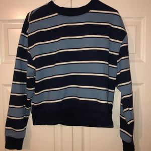 Blue Striped Cropped Sweatshirt